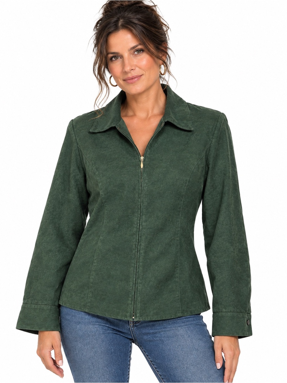 Green Faux Suede Lightweight Full Zip Layering Shirt Jacket Shacket M